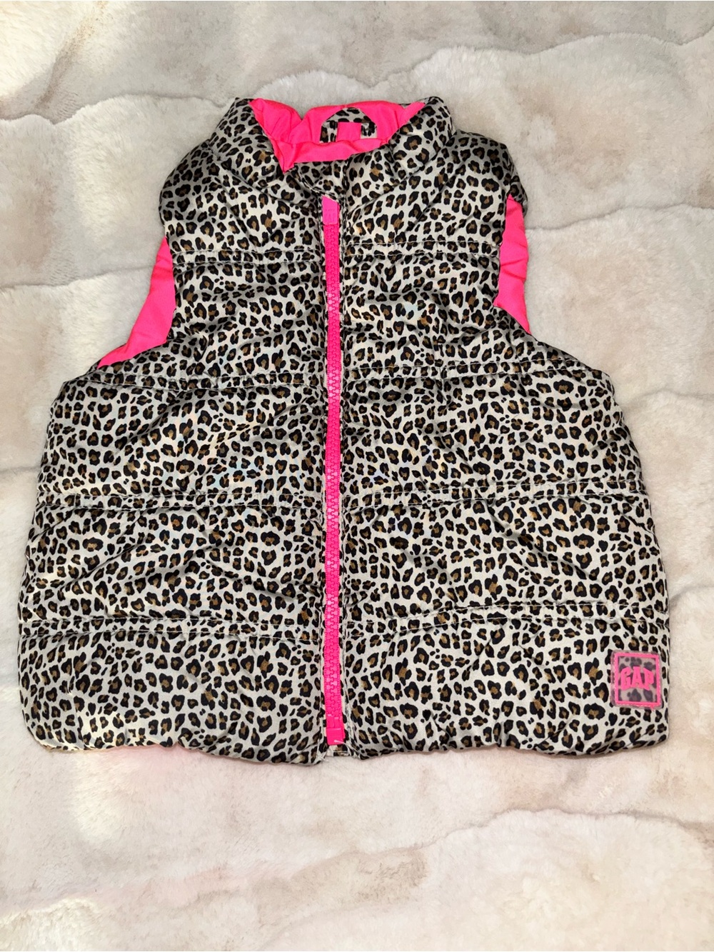 GAP Neon Pink Leopard Accent Baby Puffer Vest